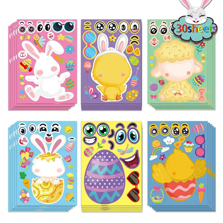 Easter Egg Stickers, 30 Sheets DIY Easter Stickers, Face Stickers For Kids