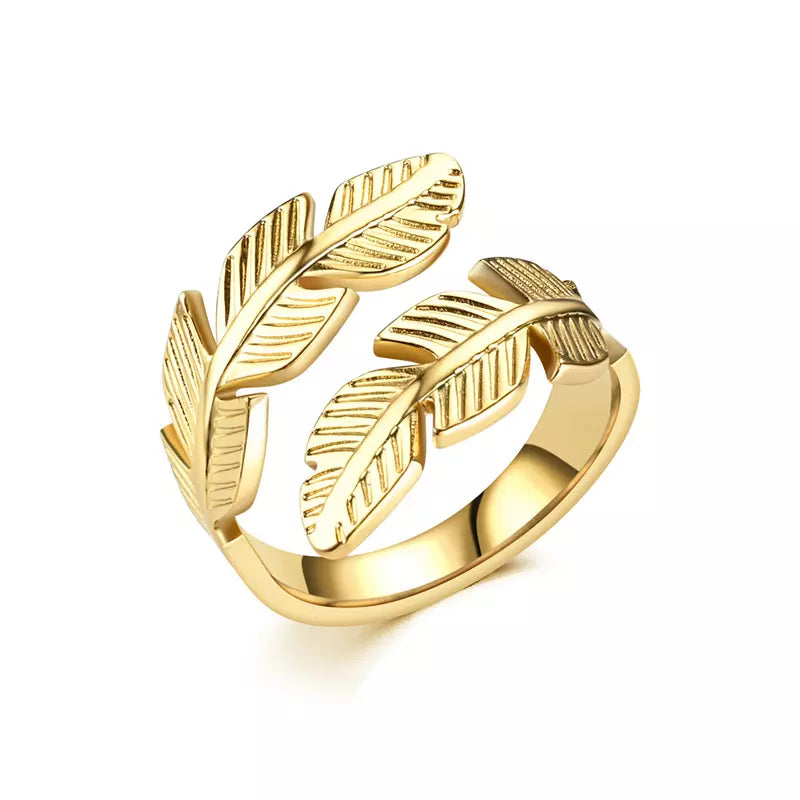 Anello piuma foglia, gioielli fatti a mano, anello placcato oro e argento, gioielli minimalisti, anello regolabile, regalo per lei