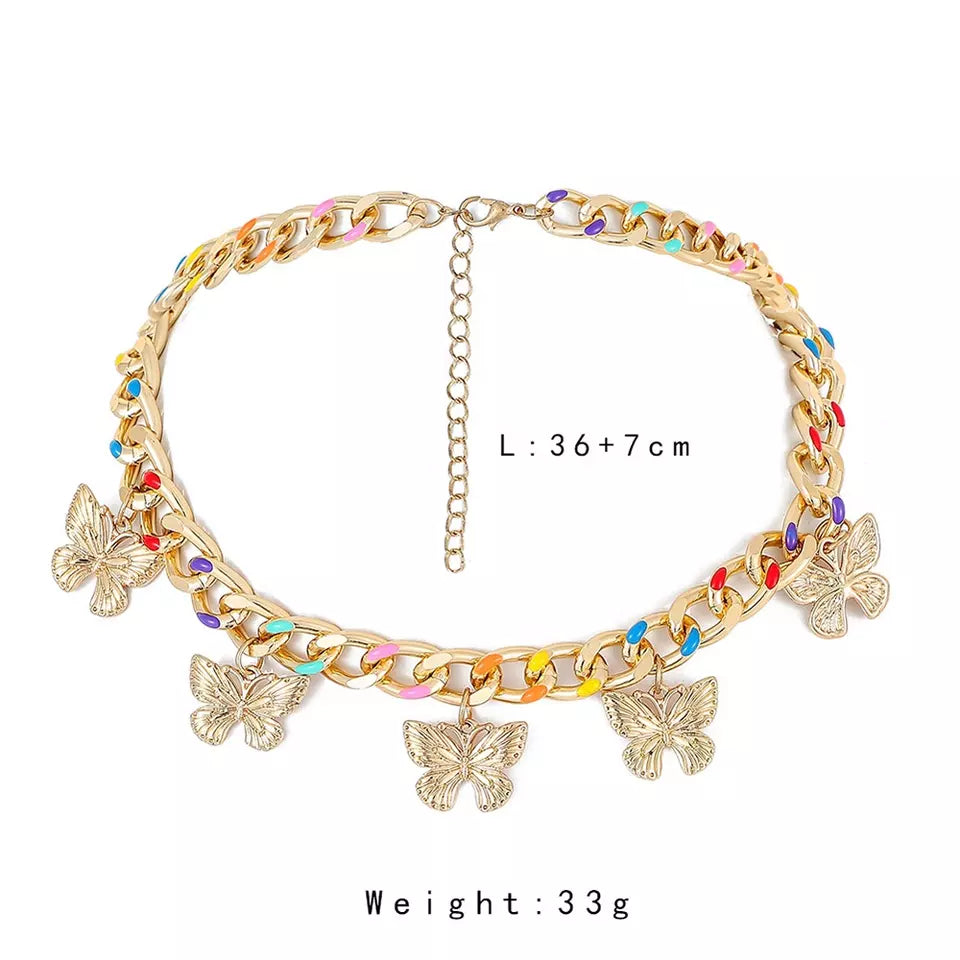 Butterfly Charm Choker Necklace, Colorful Miami Cuban, Fashion Choker, Minimalist Choker, Graduation Jewelry Gift