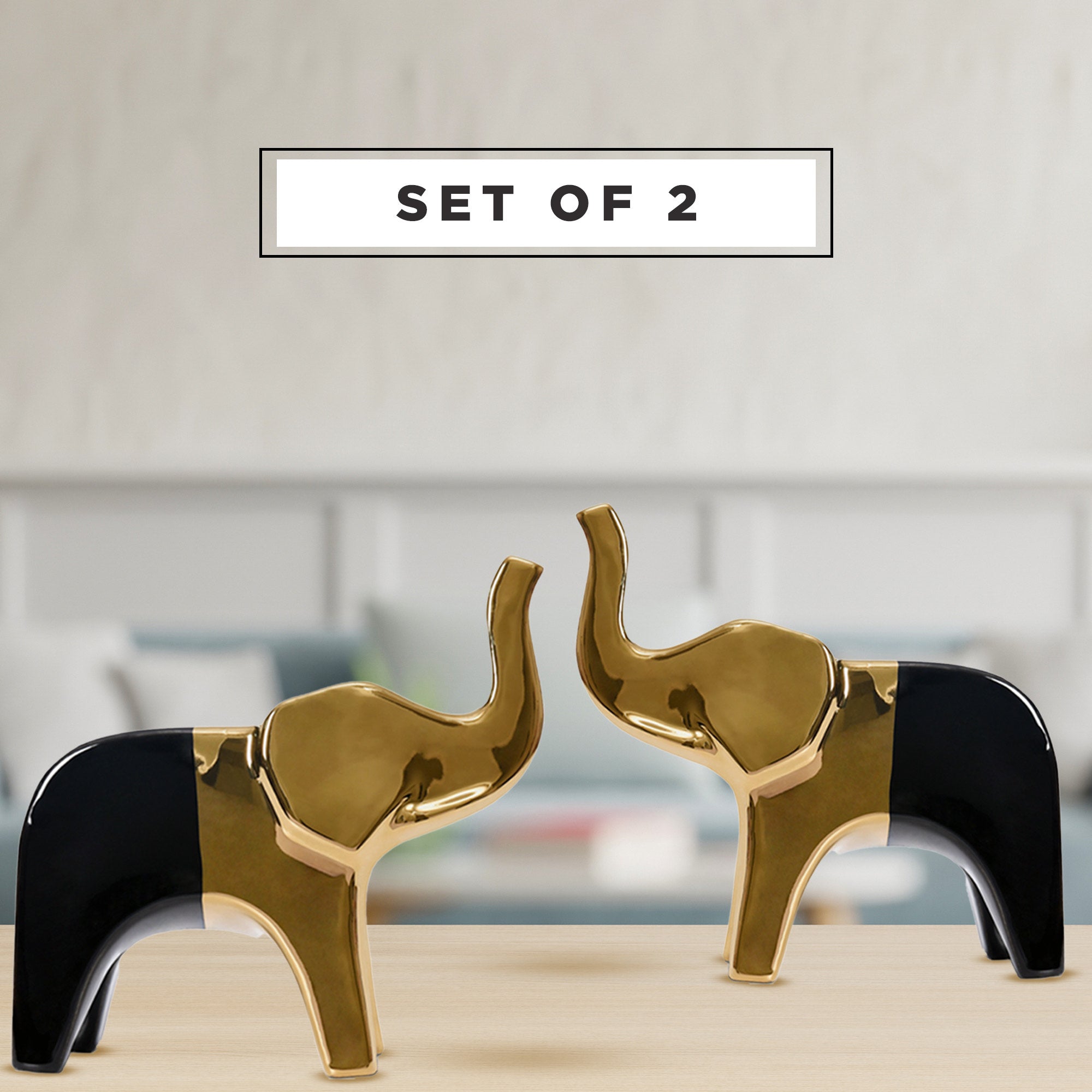 Set di 2, statuetta scultura in ceramica elefante, statuetta fatta a mano, tavolo decorativo di lusso moderno, regalo di inaugurazione della casa