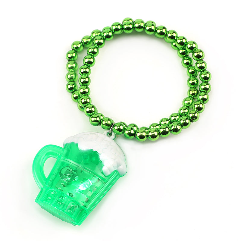 5-Piece St. Patrick's Day Bracelet Beer Cup Shamrock Beaded Bracelets Irish Green Shamrock Clover Stretch Bracelet